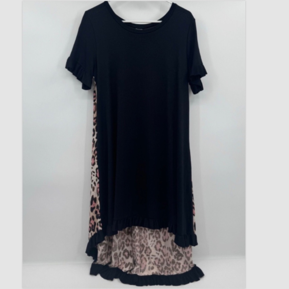 Tee For The Soul Dress Women Large NEW Black Sleep Pajamas Ruffle Animal Print